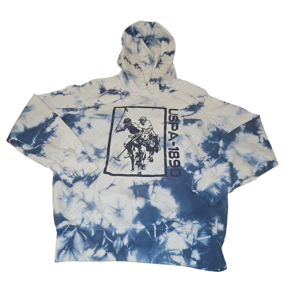 U.S. Polo Assn. Boys Blue and White Hoodie Size Large Good Condition